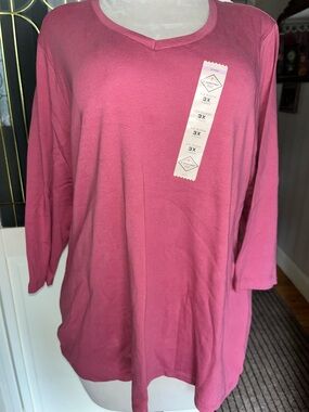 St John’s Bay Pink 3/4 Sleeve Top 3X NWT Plus Size Casual